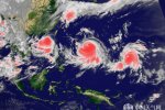 三臺風衛星云圖 臺風燦鴻、蓮花和浪卡三臺風起舞衛