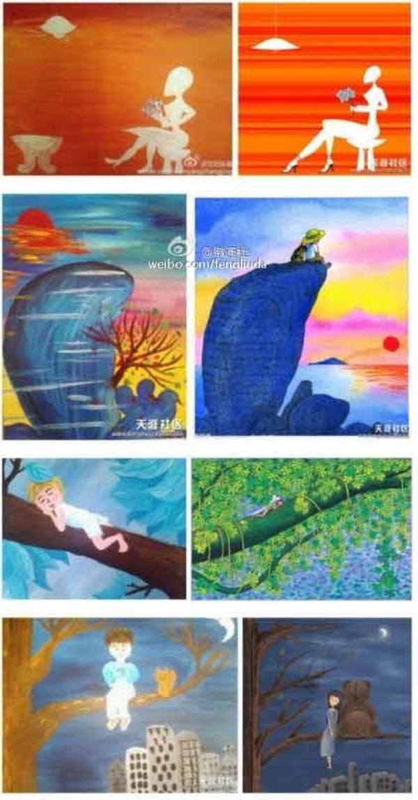 夏俊峰兒子畫作和漫畫家?guī)酌椎淖髌穼φ? width=