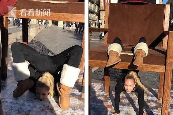 美女街頭表演柔術失誤 鼻子撞上椅子當場流血